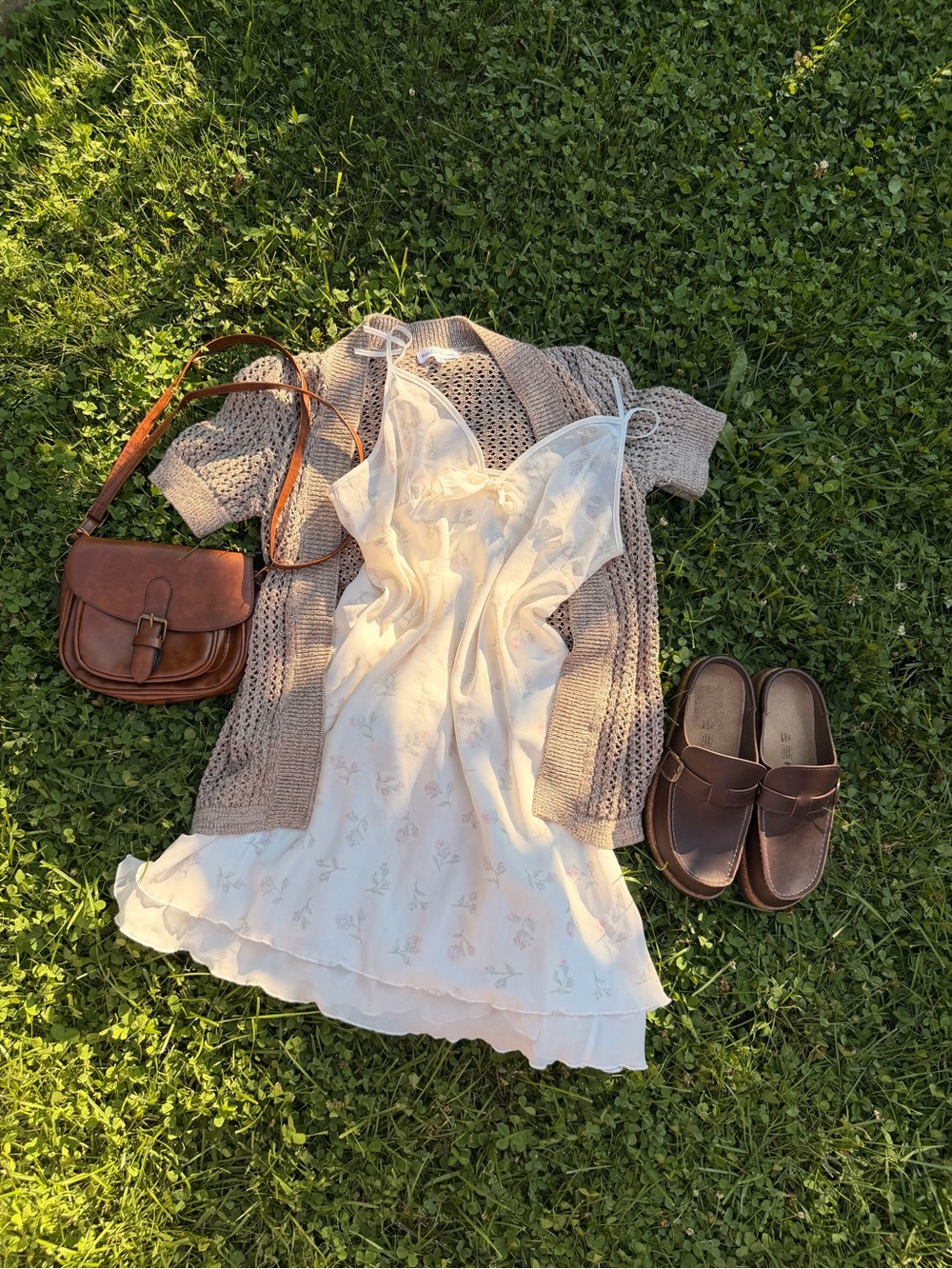 Marks & Spencer Cream Floral Slip Dress with Pink Accents